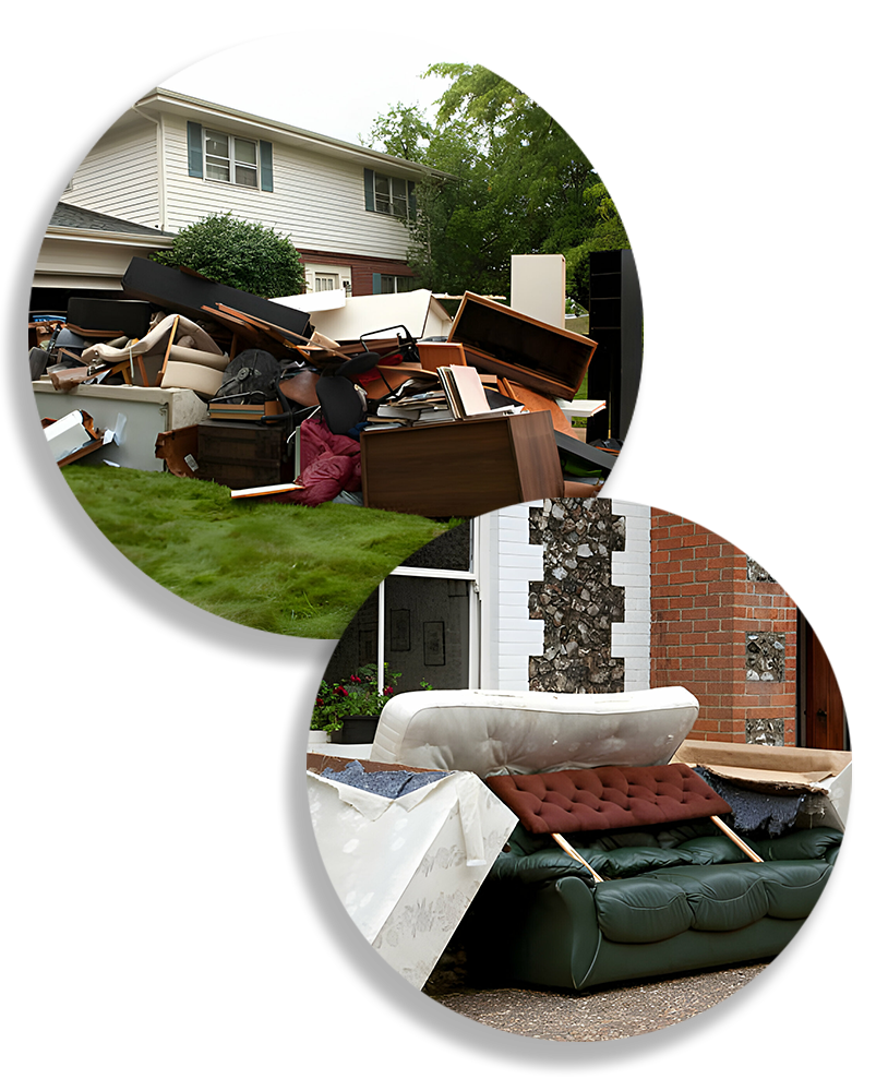 a house with a lot of furniture in front of it