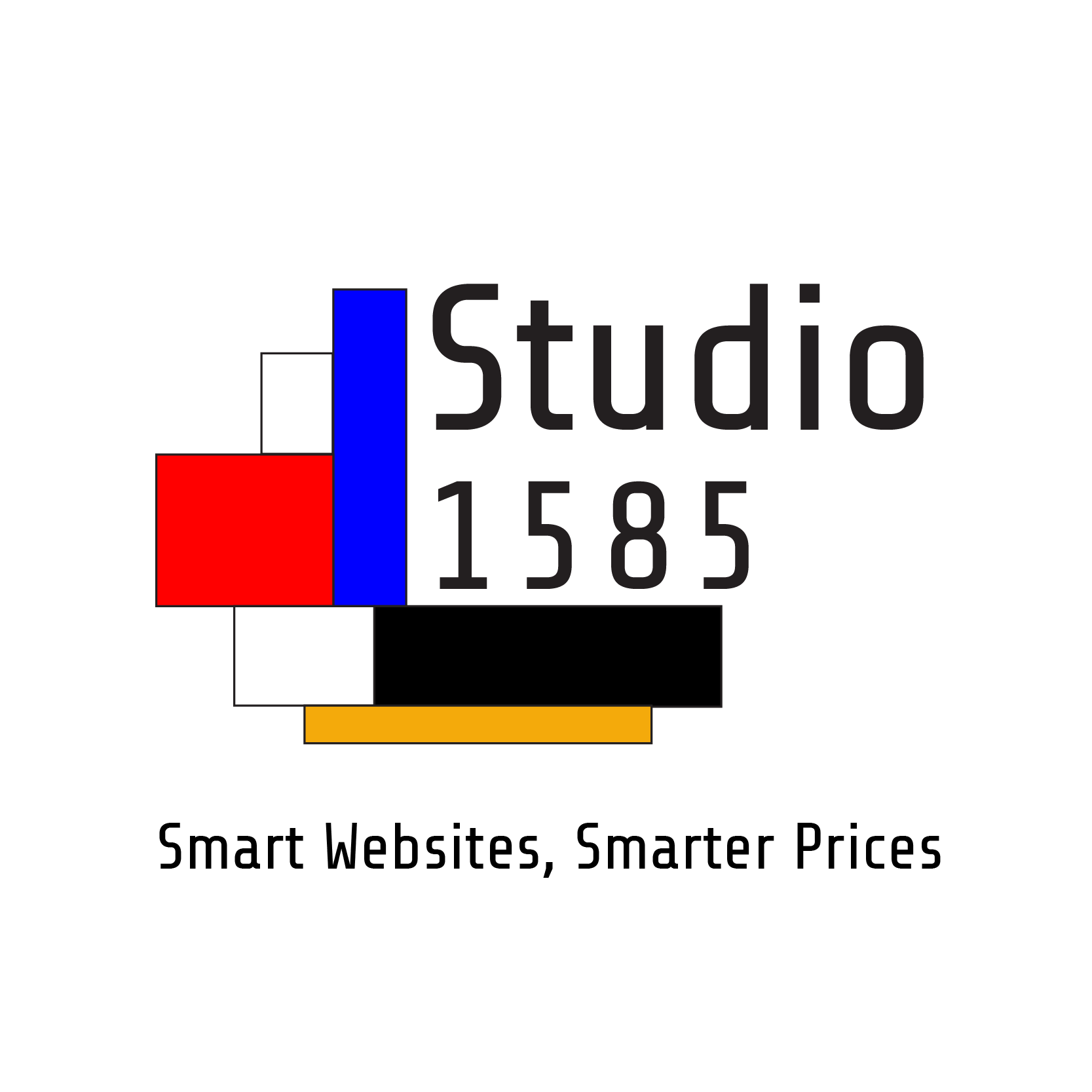 A logo for studio 1585 smart websites , smarter prices.