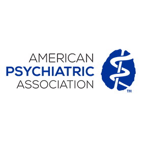 The logo for the american psychiatric association is blue and white.