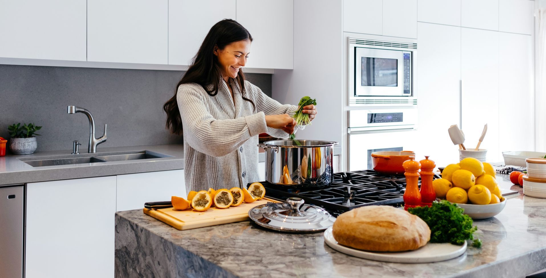 Dietitian preparing food in a kitchen