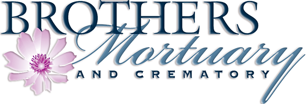 Brothers Mortuary and Crematory logo with pink flower and blue text