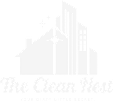 The Clean Nest White “The Clean Nest” logo with a house and apartment building silhouette.
