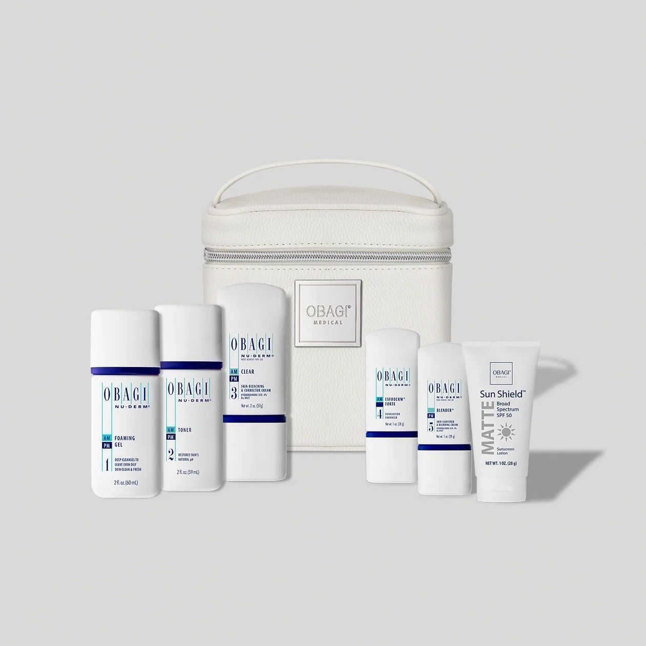 A set of Obagi products in a white case