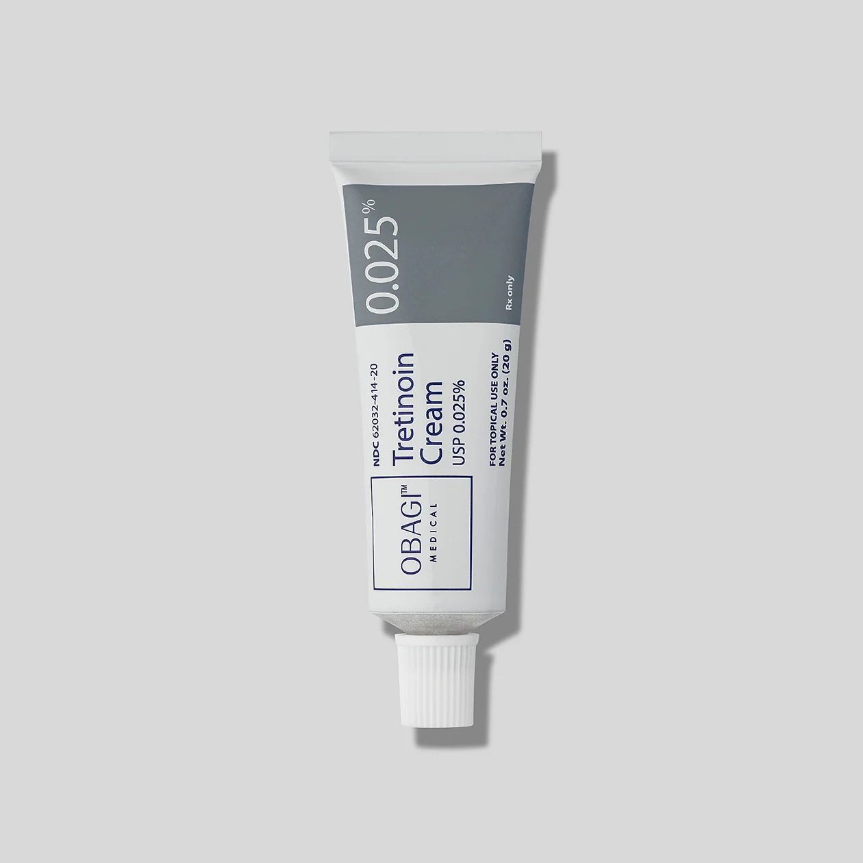 A tube of obagi tretinoin cream on a white surface