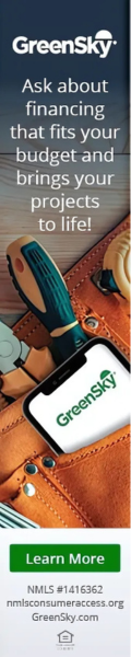 An advertisement for greensky asks about financing that fits your budget and brings your projects to life