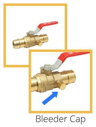 A brass ball valve with a red handle and a bleeder cap
