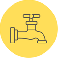 A faucet icon in a yellow circle on a white background.