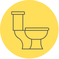 A toilet icon in a yellow circle on a white background.