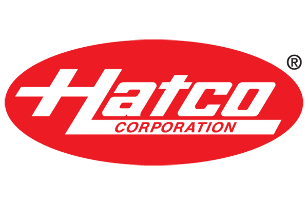 A red hatco corporation logo on a white background