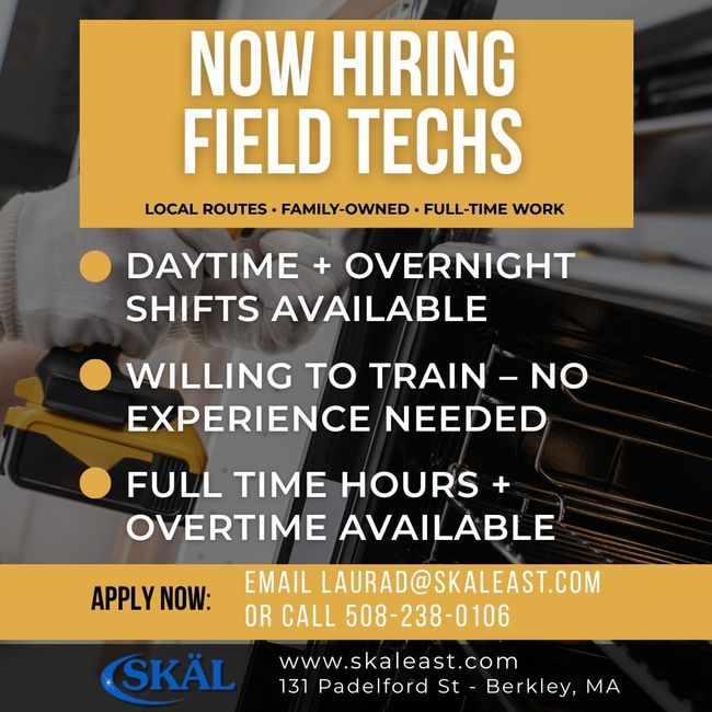 An advertisement for a company that is now hiring field techs