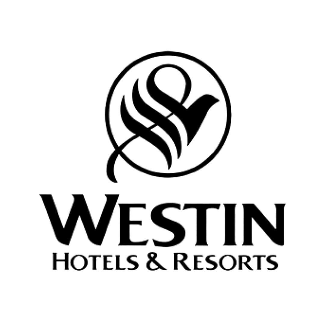 A black and white logo for westin hotels and resorts.