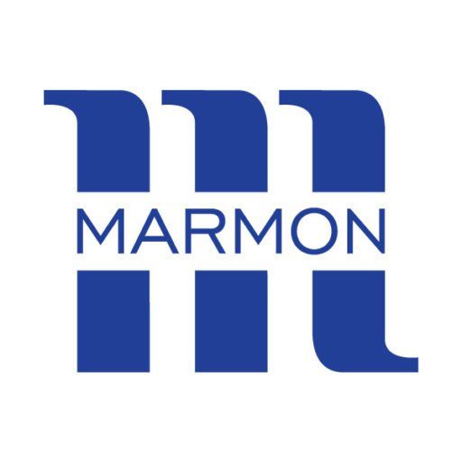The marmon logo is blue and white on a white background.