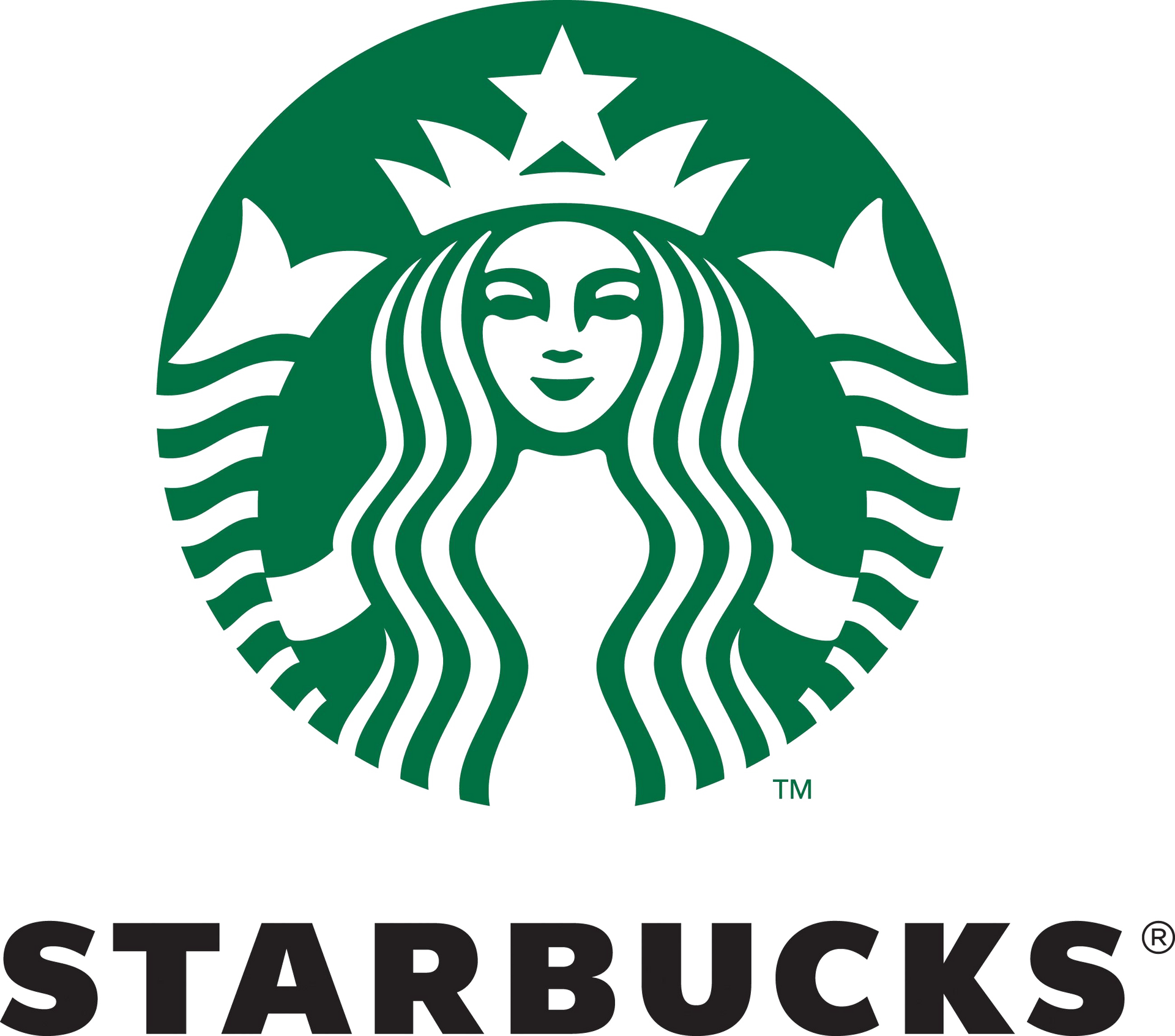 A starbucks logo with a woman 's face and a star on it