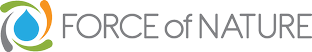 A logo for force of nature with a drop of water in the middle.