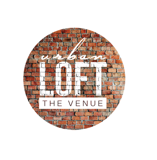 The logo for urban loft the venue is a circle with a brick wall in the background.
