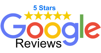 Google Reviews logo with 5 gold stars and blue “5 Stars” text