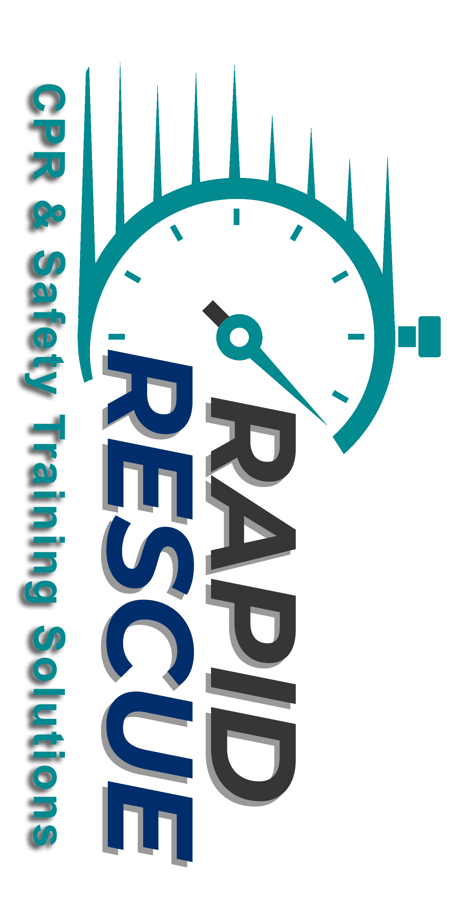 Logo for Rapid Rescue CPR & Safety Training Solutions featuring a teal speedometer icon with the company name below it.