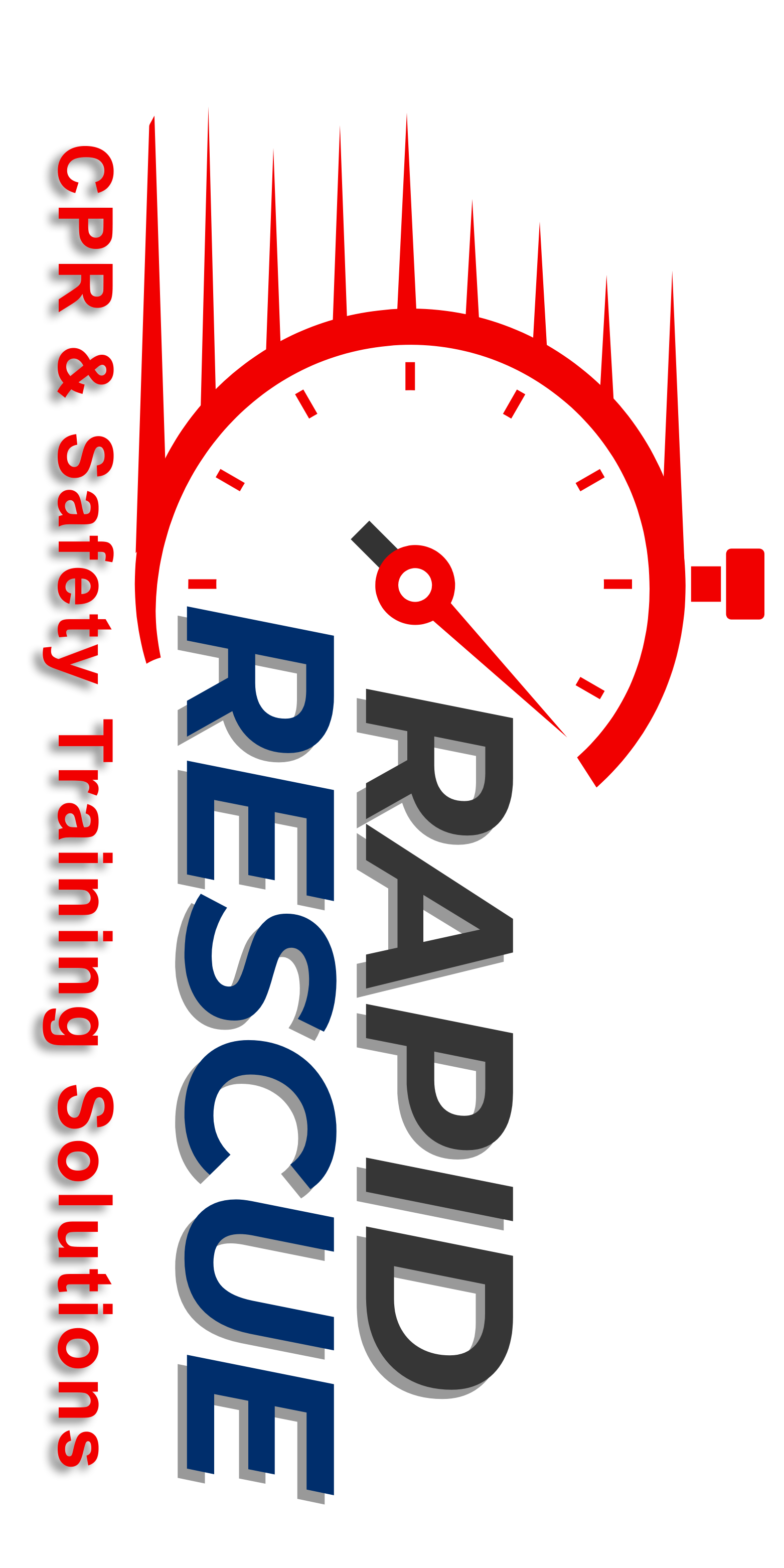 A logo for rapid rescue cpr with a stop watch on a white background.