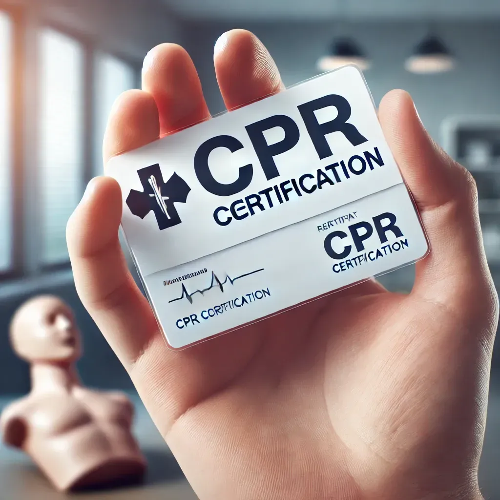 A person is holding a cpr certification card in their hand.