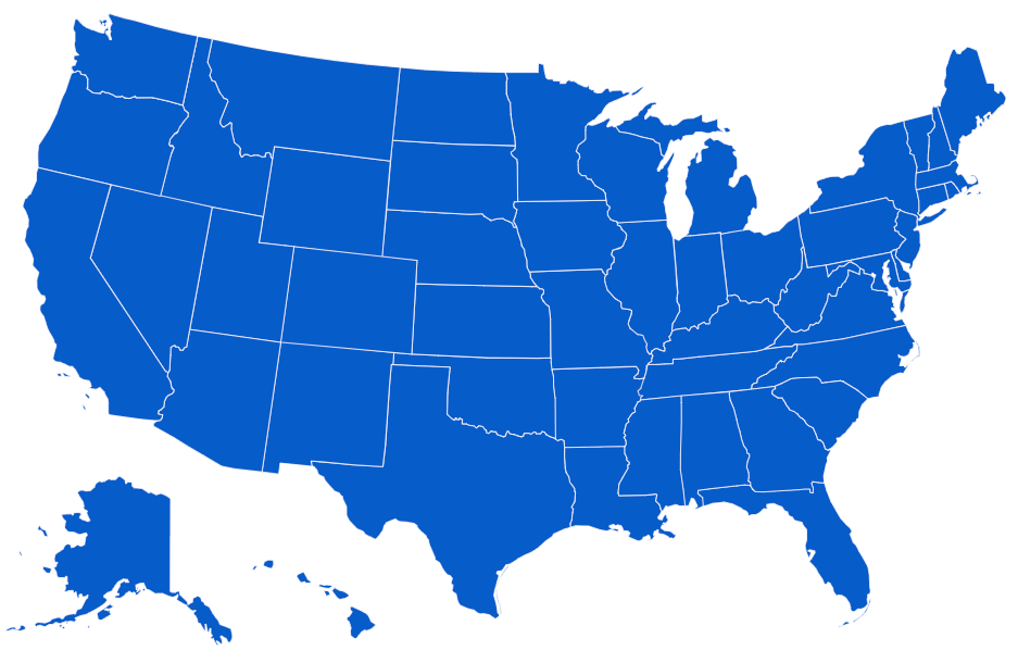 A blue map of the united states of america