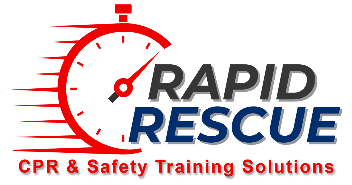 A logo for rapid rescue cpr with a clock on it.
