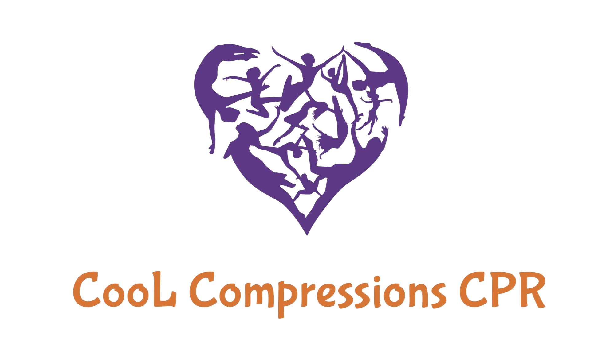 A purple heart shape composed of silhouettes of people jumping, with