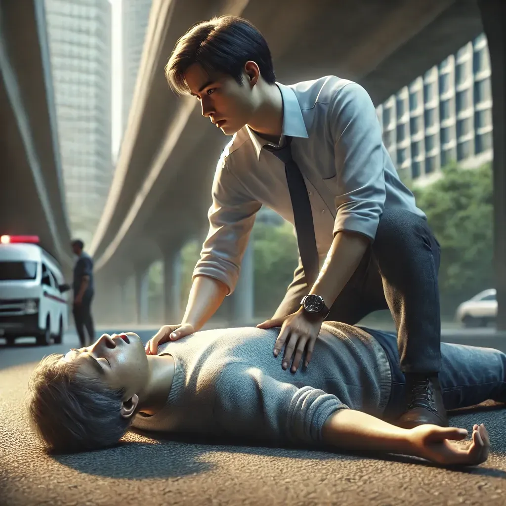 A man is helping another man who is laying on the ground
