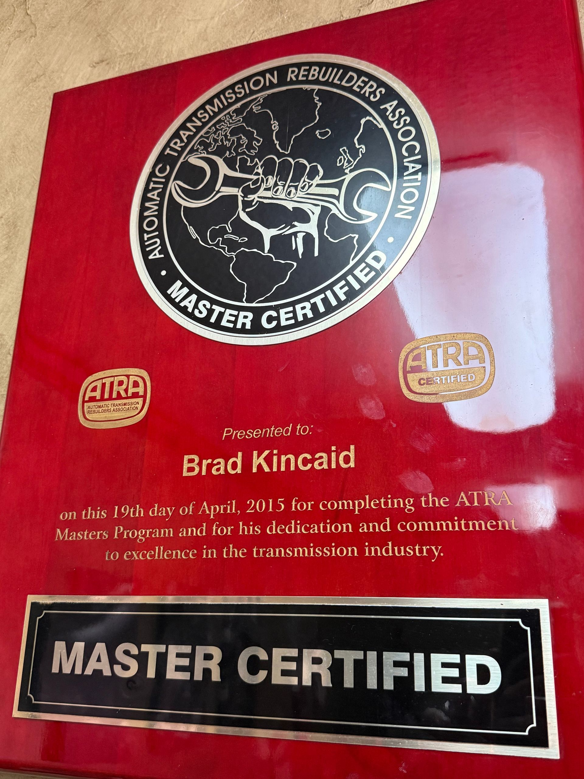 Master Certified by Automatic Transmission Rebuilders Association