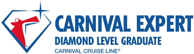 Carnival Expert Diamond Level Graduate logo. Features a diamond shape with a red and blue design, text in blue.