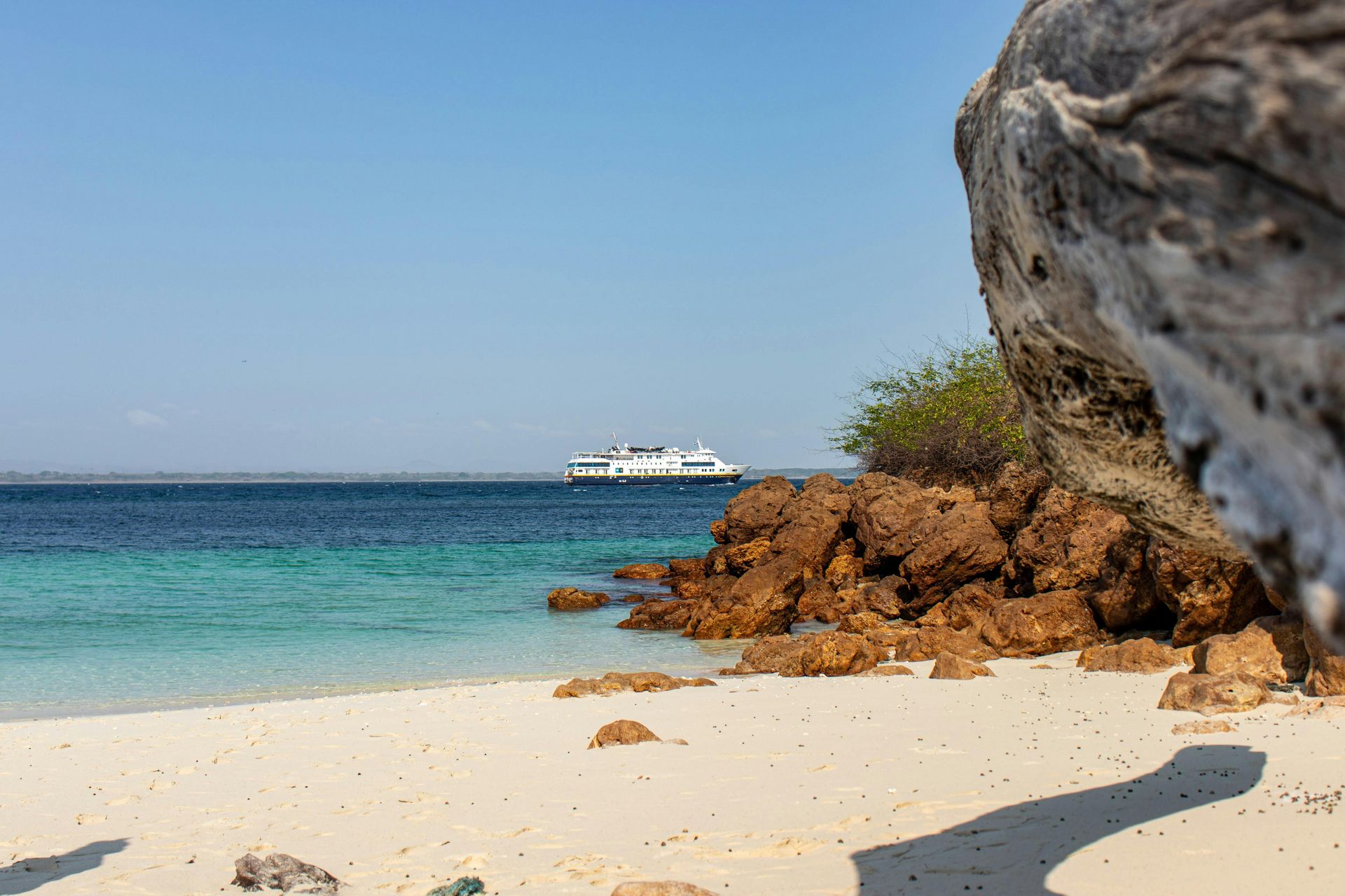 Beach with a cruise ship