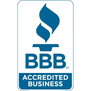 A blue bbb accredited business logo on a white background