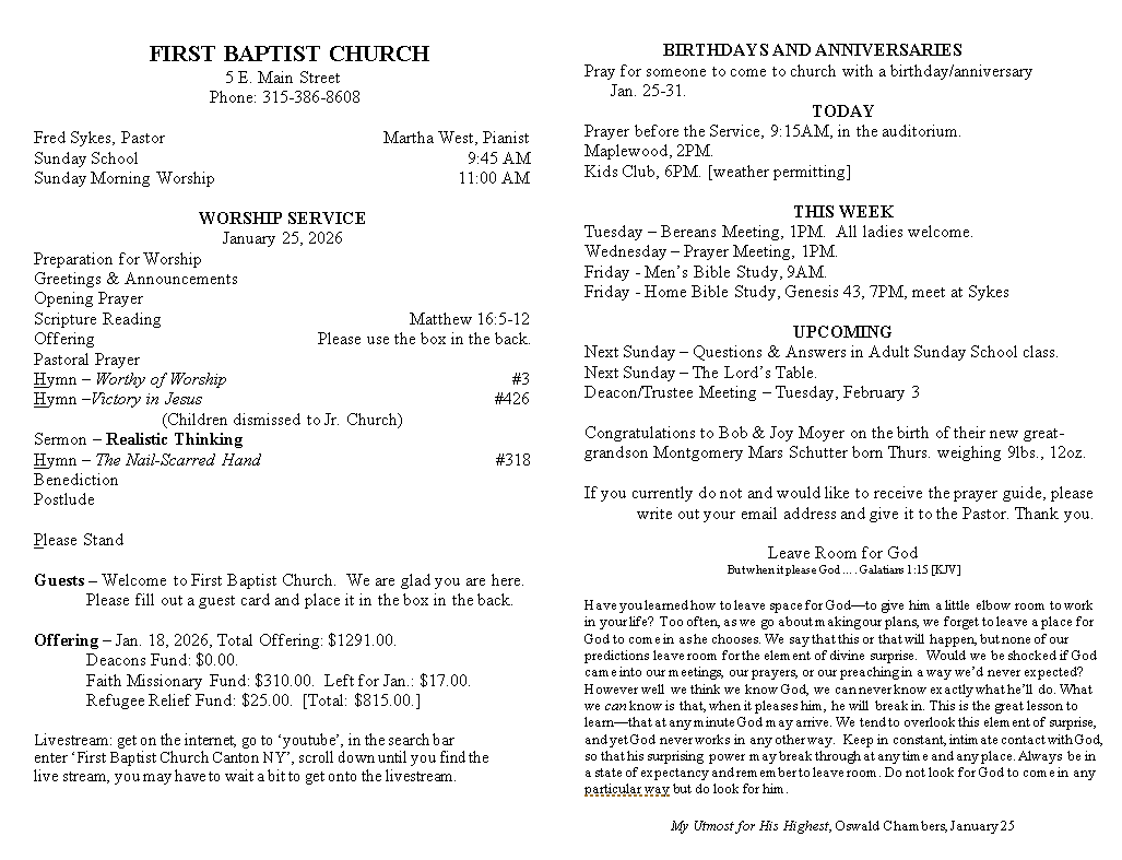 A page from a first baptist church bulletin