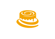 A yellow icon of a cake on a white background