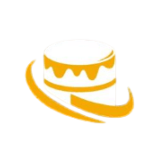A yellow icon of a cake on a white background