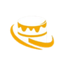 A yellow icon of a cake on a white background