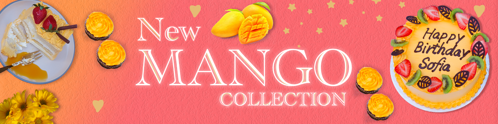A banner that says new mango collection on it