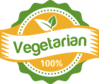 A vegetarian 100 % sticker with a leaf on it.
