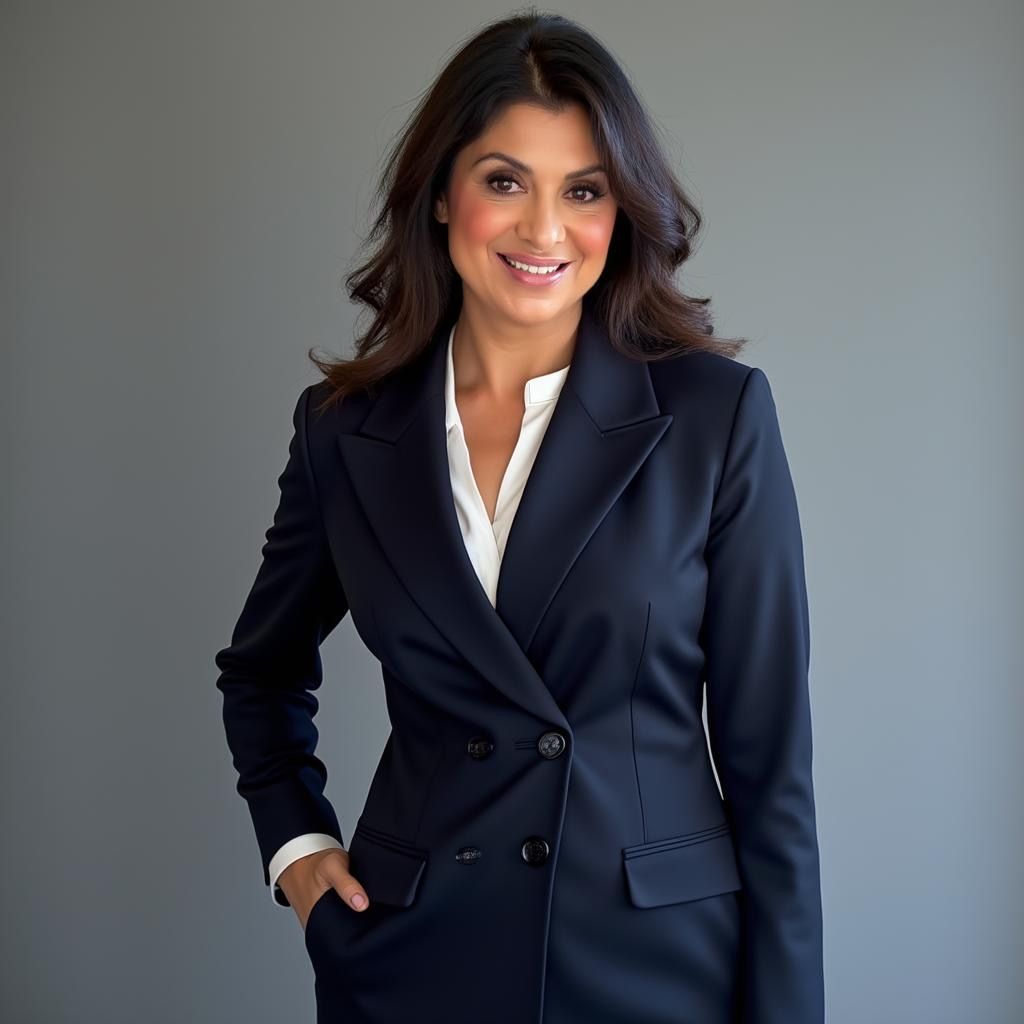 A woman is sitting at a desk with a laptop and a vase of flowers.