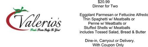 Menu | Erie, PA | Valerio’s Italian Restaurant &amp; Pizzeria