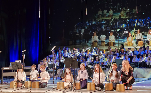 Un baiat de scoala primara lucrand inmultiri cu materiale Montessori la scoala primara a Liceului Montessori Cluj