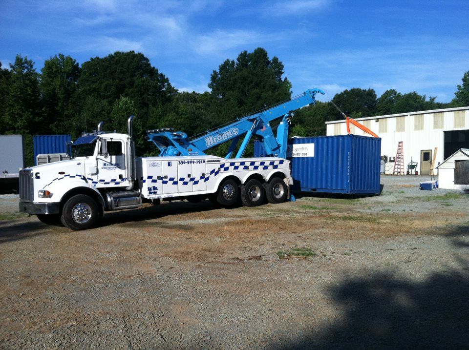 Towing a Container — Roxboro, NC — Brann’s Wrecker Service Inc