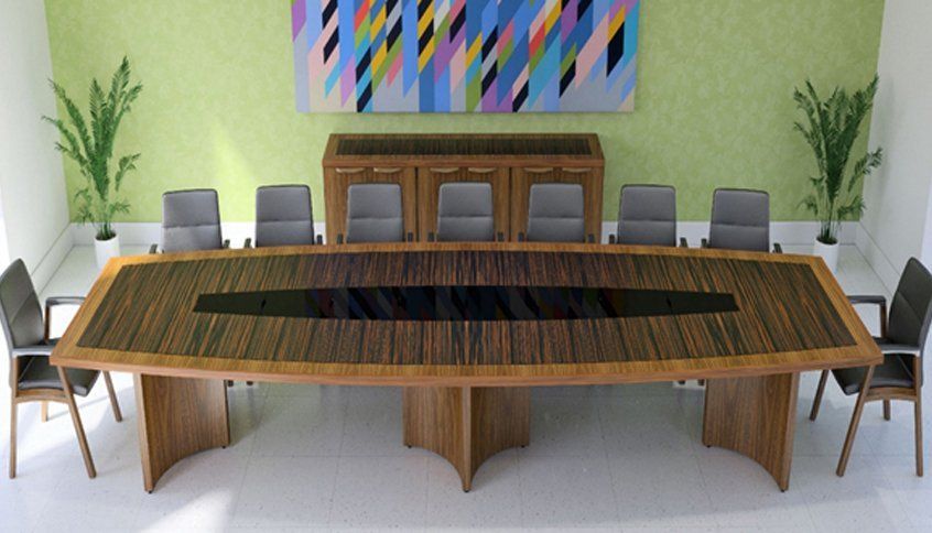 Long wooden table with 10 chairs