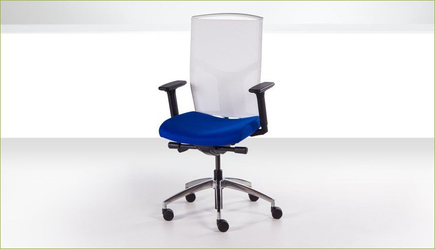 a chair with blue seat