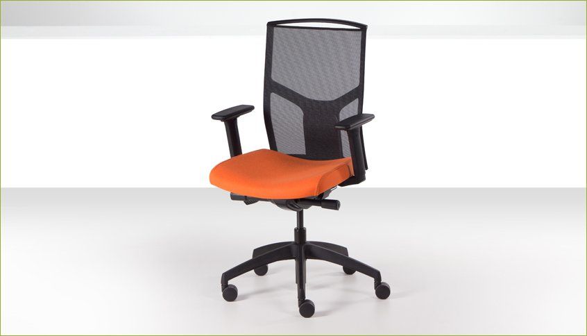 a chair with orange seat