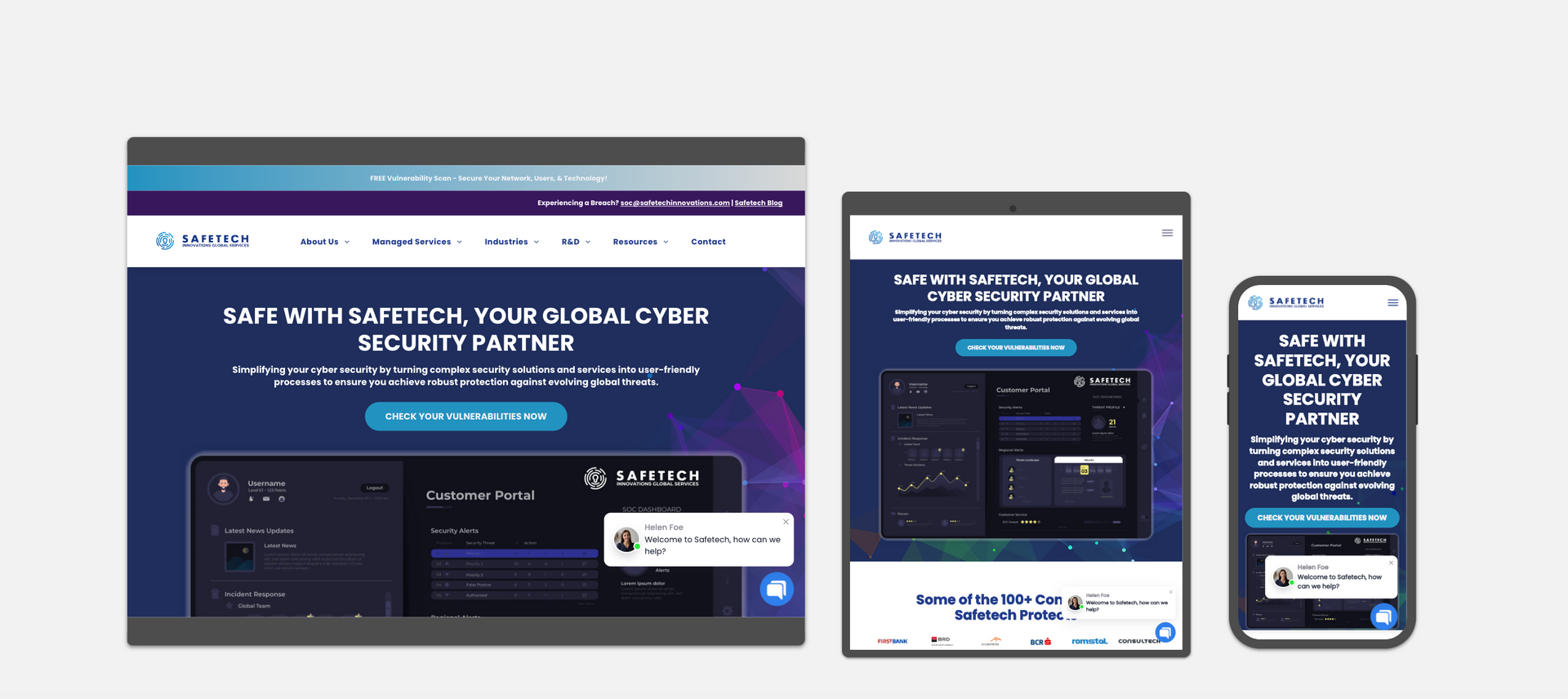 A website is displayed on a tablet , phone , and computer screen.