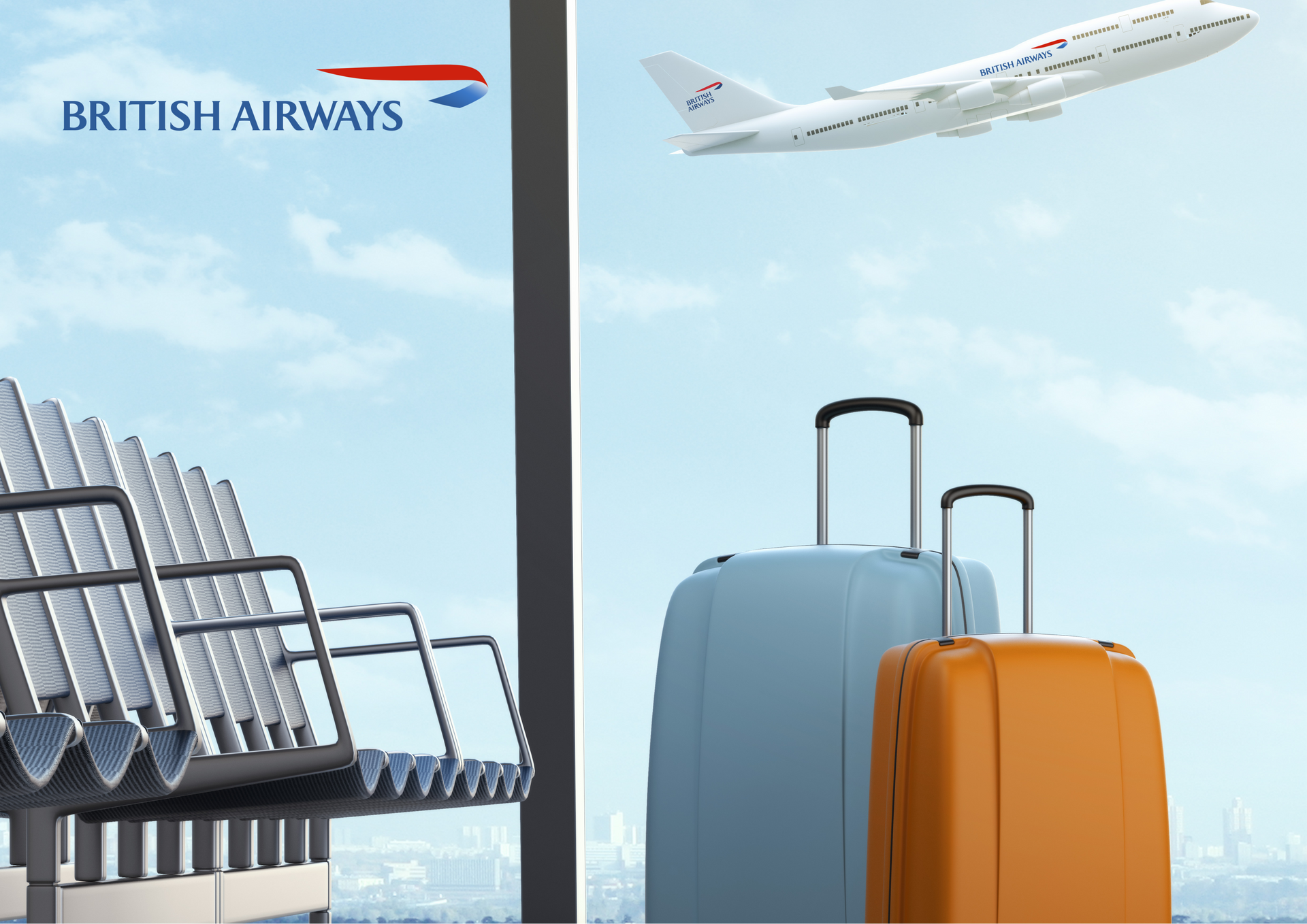 An advertisement for british airways with a picture of luggage