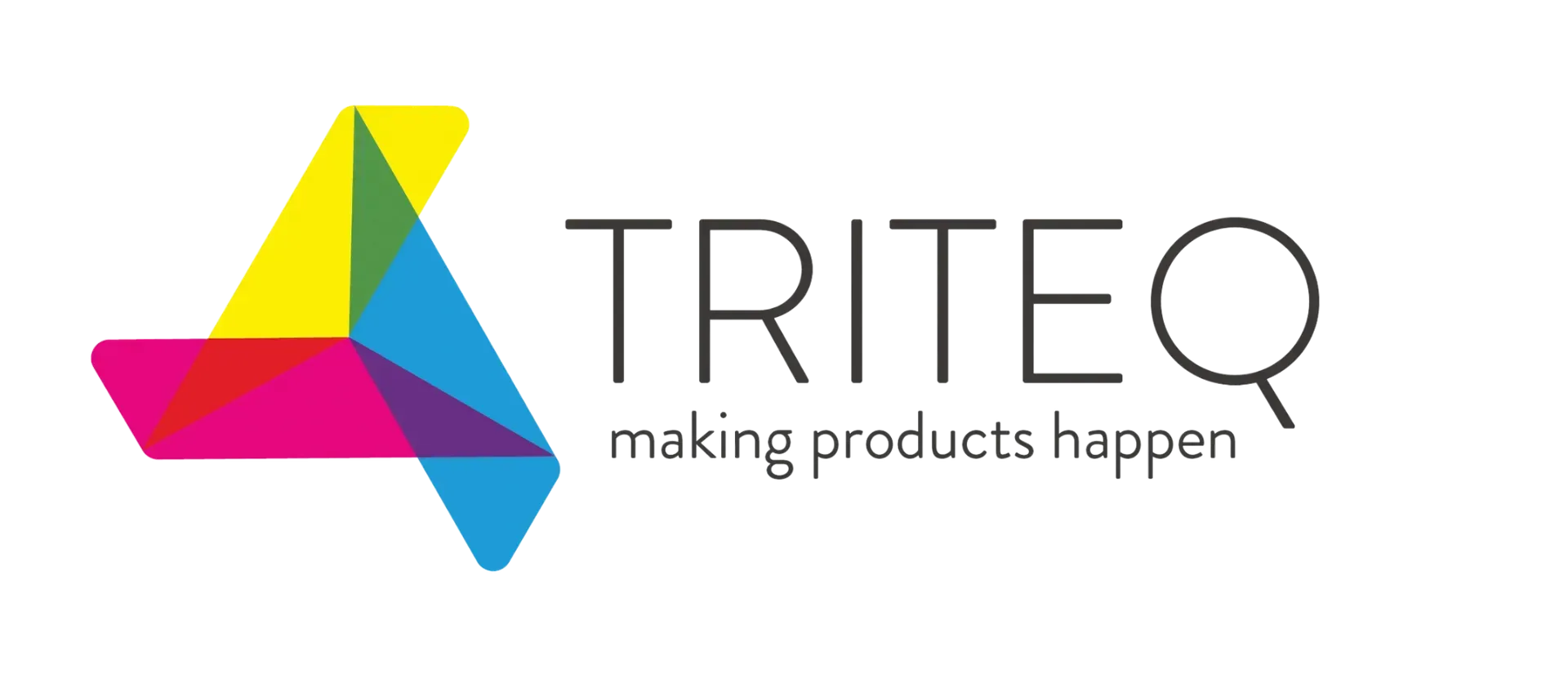 A colorful logo for triteq making products happen
