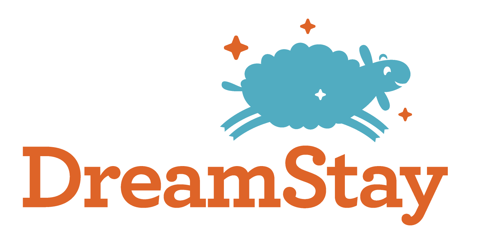 The logo for dreamstay shows a sheep jumping in the air.