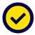 A yellow check mark in a blue circle on a white background.