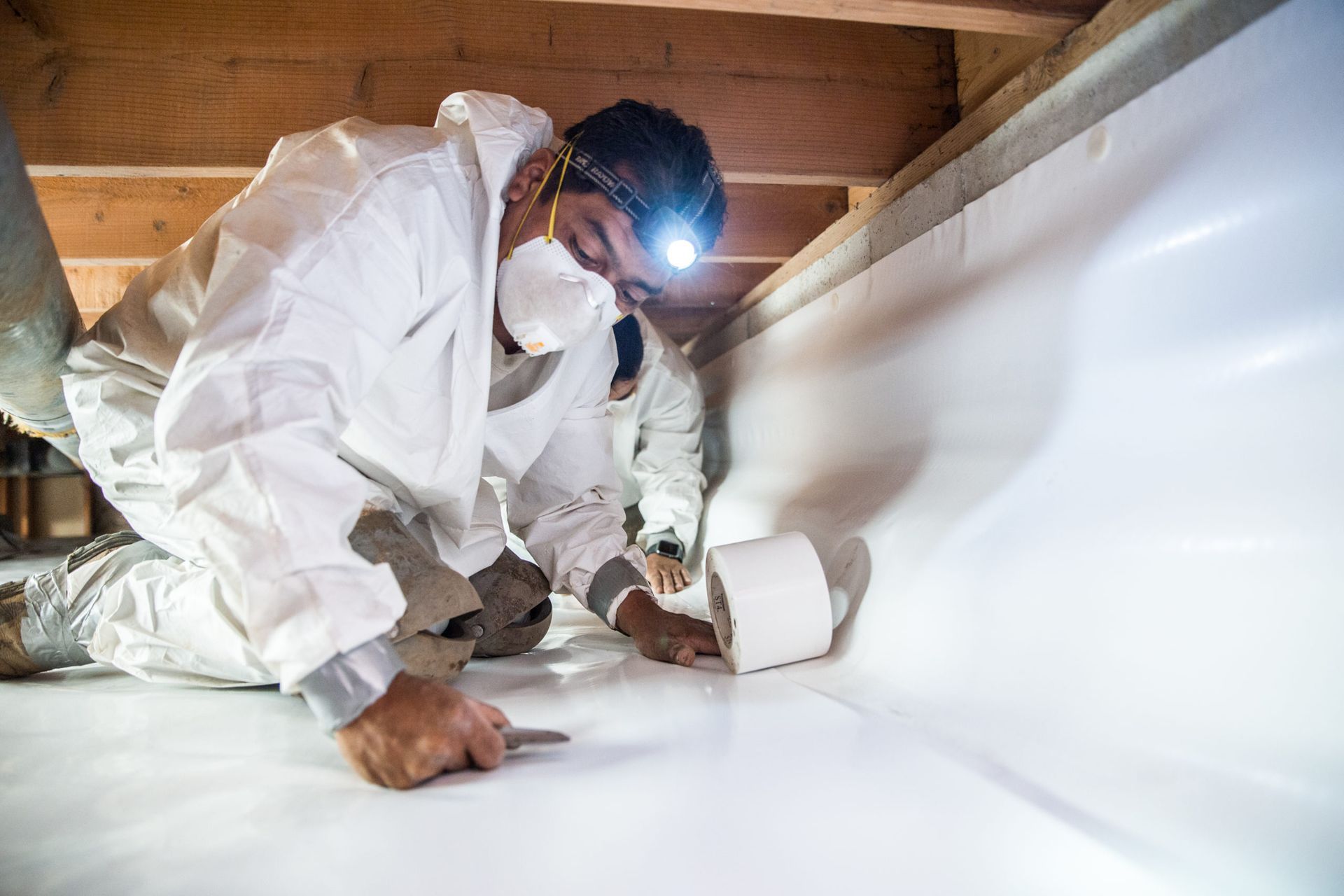 Vapor barrier installation crawlspace